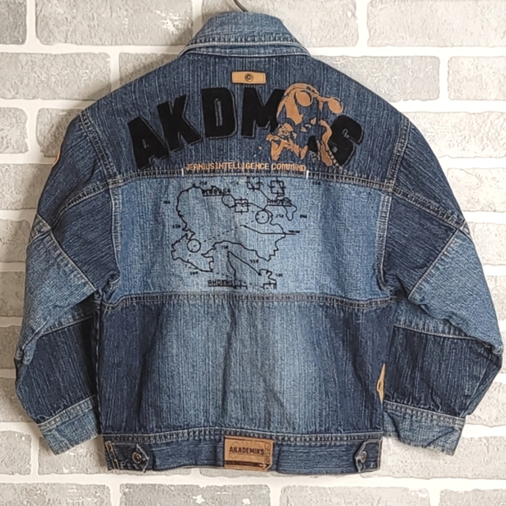 AKADEMIKS Vintage Cut & Sew Patchwork Denim Embroidered Jean Jacket Youth Size 7